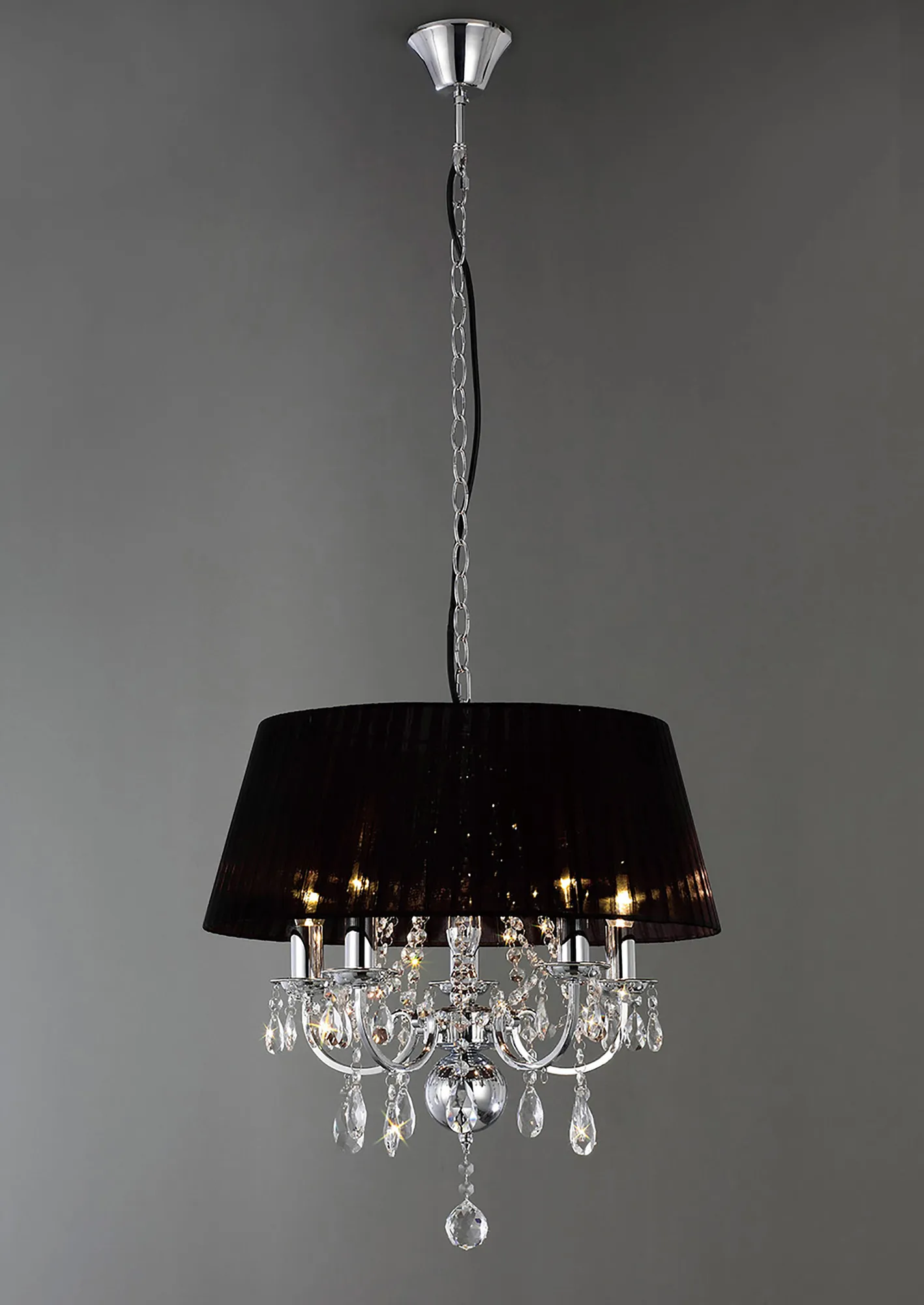 Olivia Polished Chrome-Black Crystal Ceiling Lights Diyas Shaded Crystal Fittings